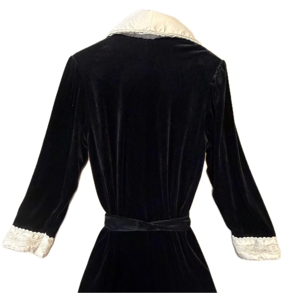 CHRISTIAN DIOR Robe Women's Small Velvet Ivory Satin Trim Embroidered Long Black